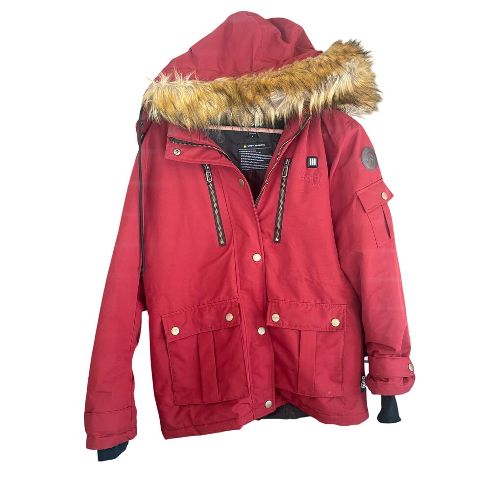 Gobi Heat Arcadia 5-Zone Heated Parka Coat S Women's Burgundy Red Hooded Fur